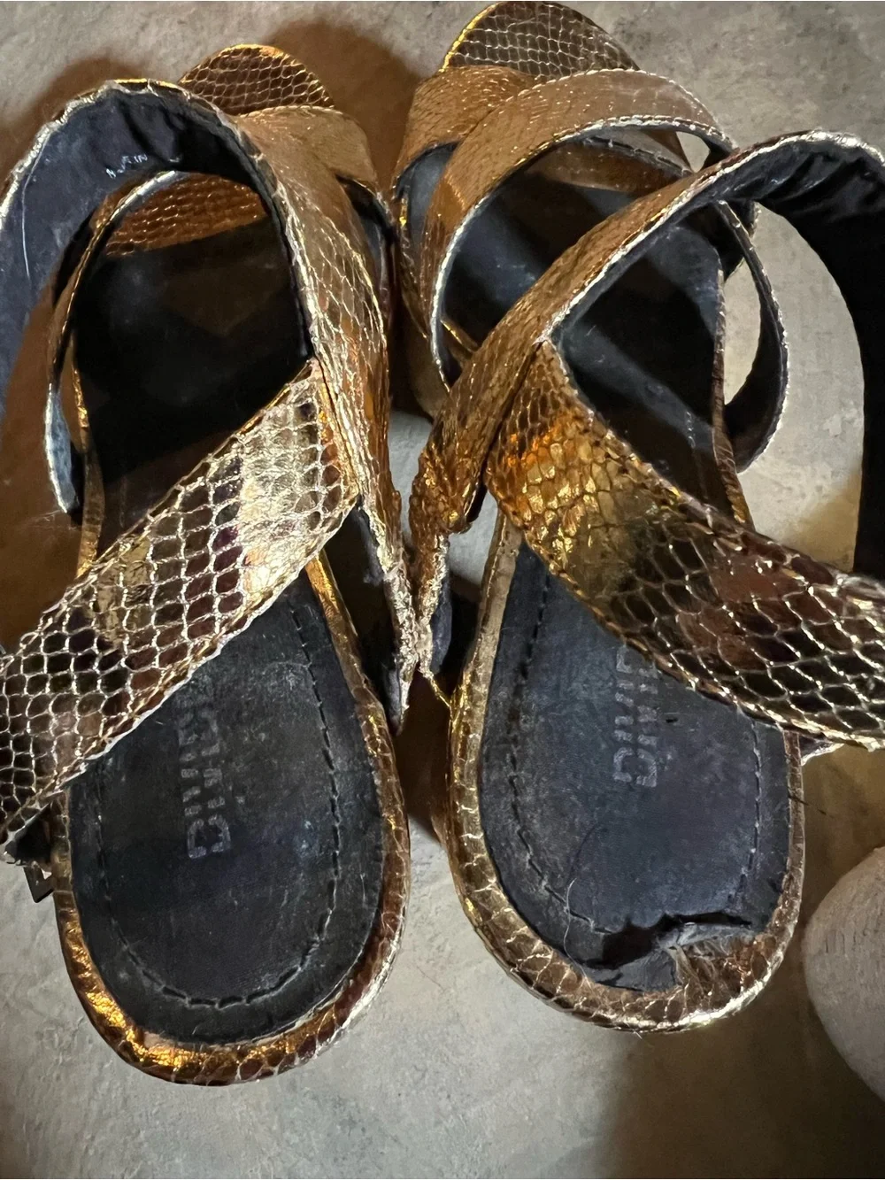 H&M Metallic Gold Snakeskin-Effect Platform Sandals